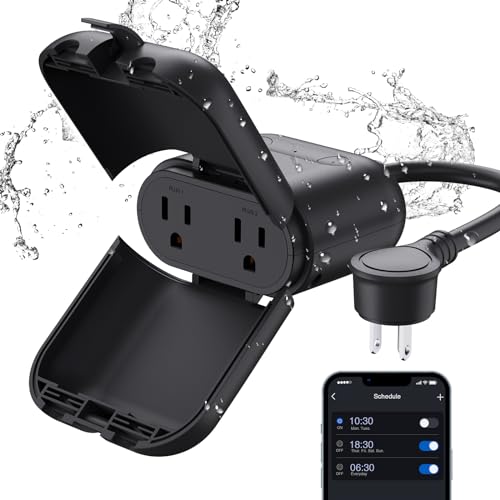 ELEGRP PQR20 Outdoor Smart Plug Waterproof IP66, WiFi Plug with 2 Individually Sockets, Compatible with Alexa & Google Assistant, Smart Outdoor Outlet for String Lights, UL Certified, 1 Pack, Black - Image 1