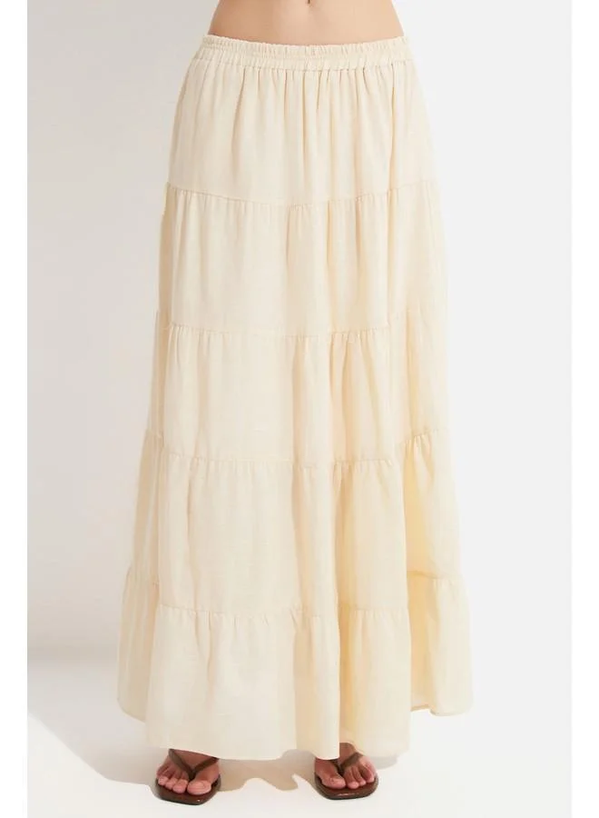 JUNE June Women Cotton Gathered Detailed Maxi Skirt Beige