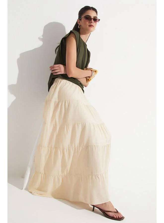 JUNE June Women Cotton Gathered Detailed Maxi Skirt Beige