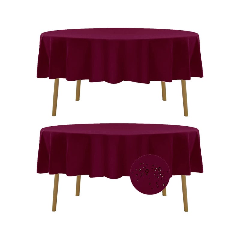 Fokitut 2 Pack Waterproof Round Tablecloth 90 Inch Stain Resistant and Wrinkle Polyester Table Cloth Fabric Table Cover for Kitchen Dining Wedding Party Holiday DinnerBurgundy