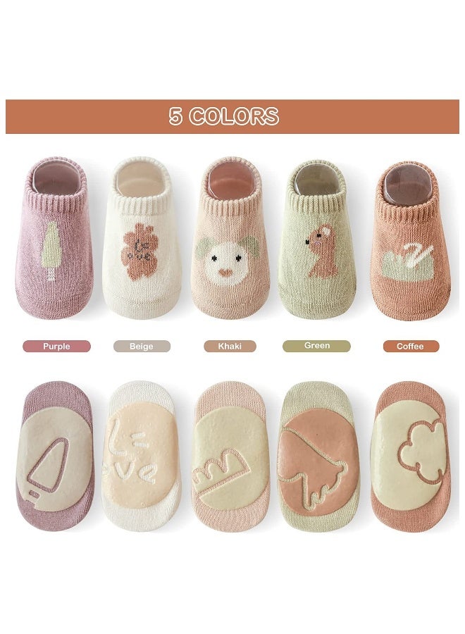Toddler Baby Non Slip Socks, 5 Pairs Anti Slip Cozy Kids Socks With Non Skid Grips for 1-3 years old Toddler Little Kids (M) - Image 3