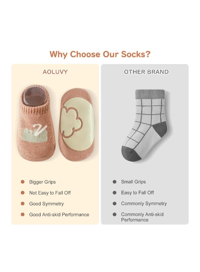 Toddler Baby Non Slip Socks, 5 Pairs Anti Slip Cozy Kids Socks With Non Skid Grips for 1-3 years old Toddler Little Kids (M) - Image 2