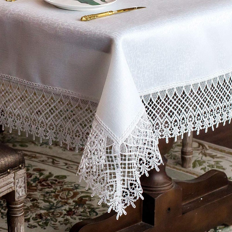 ARTABLE Lace Table Cloths Rectangle Fall Antique Flower Decor Macrame Tablecloth for Outdoor Farmhouse Rustic Kitchen Party Birthday Picnic (White-2, 52 x 70 Inch) - Image 1