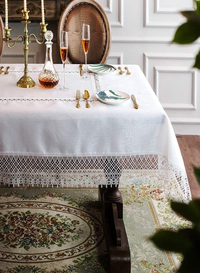 ARTABLE Lace Table Cloths Rectangle Fall Antique Flower Decor Macrame Tablecloth for Outdoor Farmhouse Rustic Kitchen Party Birthday Picnic (White-2, 52 x 70 Inch) - Image 3