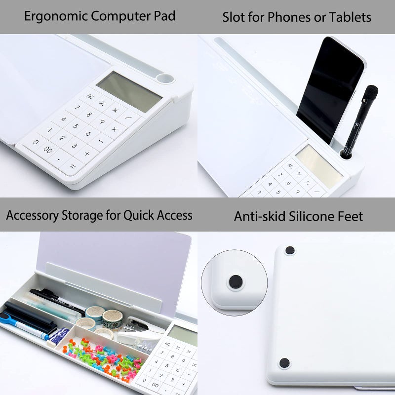TOWON Desktop Glass Whiteboard with Basic Calculator, 12 Digit LCD Display, Desk Organizers with Accessories for Office, Home, School Supplies, Storage with Dry Erase Board Surface, White, 18'' x 6'' - Image 3