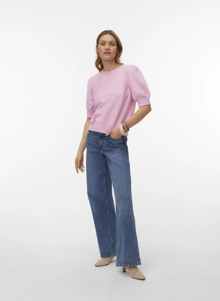 VERO MODA Casual 2/4 Sleeve Crew Neck Pullover