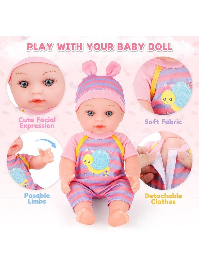 deAO Baby Doll Stroller 12" Baby Doll Set With Foldable Doll Stroller 15 Pcs Baby Doll Accessories For Toddlers 3-5 Christmas Birthday Gifts - Image 3