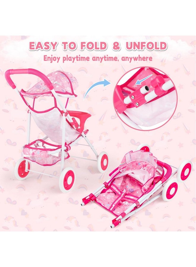 deAO Baby Doll Stroller 12" Baby Doll Set With Foldable Doll Stroller 15 Pcs Baby Doll Accessories For Toddlers 3-5 Christmas Birthday Gifts - Image 4