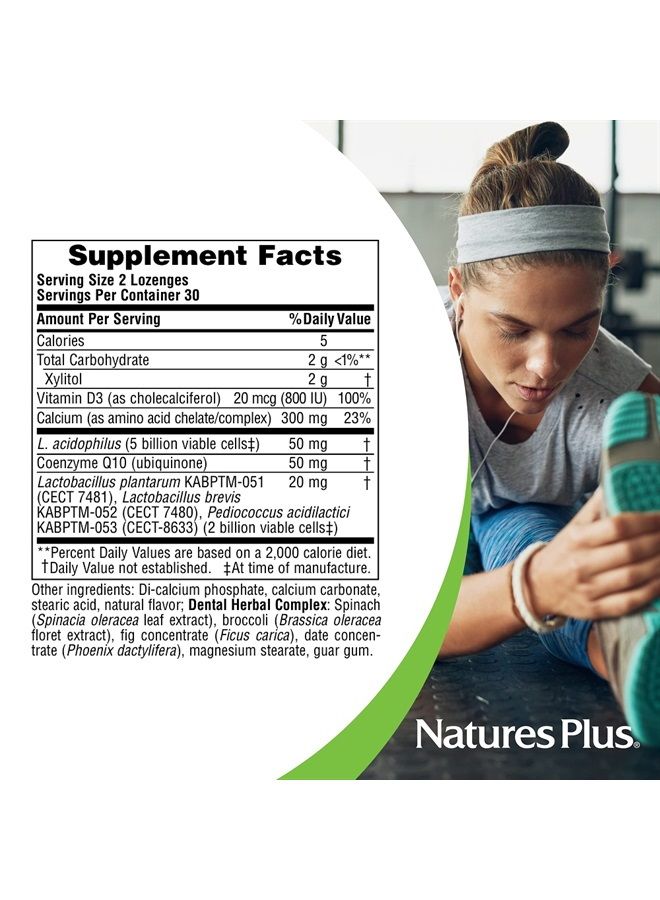 Nature's Plus مكمل بروبيوتيك للعناية بأسنان البالغين من ناتشرز بلس - مكمل لصحة الأسنان واللثة - بنكهة النعناع - 60 حبة نباتية (30 حصة) - Image 4