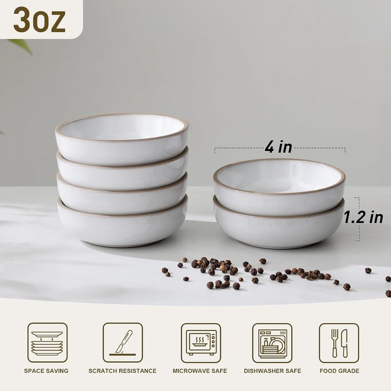 famiware Nature Ceramic Soy Sauce Dish Dipping Bowls Set of 6 3 oz Dipping Sauce DishesCupsPlates Small Serving Bowls for Side Dishes Condiments Sushi Appetizer Dessert Snowy White - Image 3