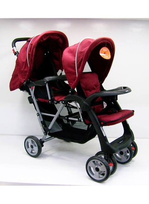 Double Stroller, Double Stroller with Adjustable Backrest, Footrest, Foldable Design for Easy Transport - (Red Color).
