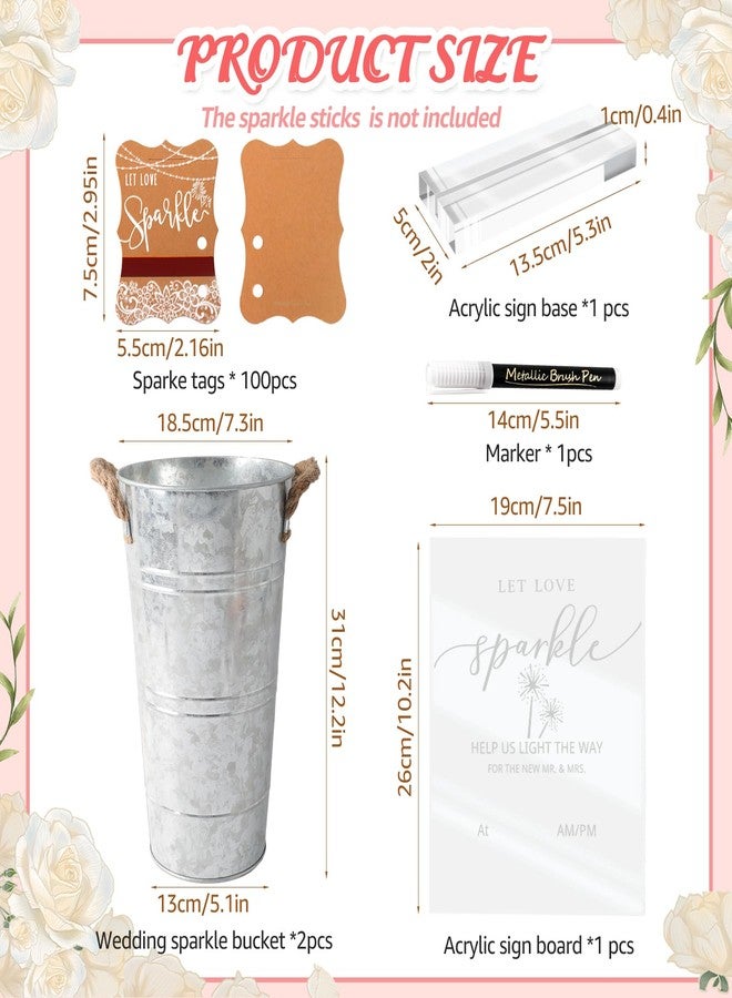 MGWOTH 100+4 PCS Wedding Sparkle Tag & Holder Set, “Let Love Sparkle” Send-Off Card, Acrylic Sign & Marker Pen with 2 Galvanized Buckets, Table Decor for Anniversary Bridal Shower Exit - Image 2