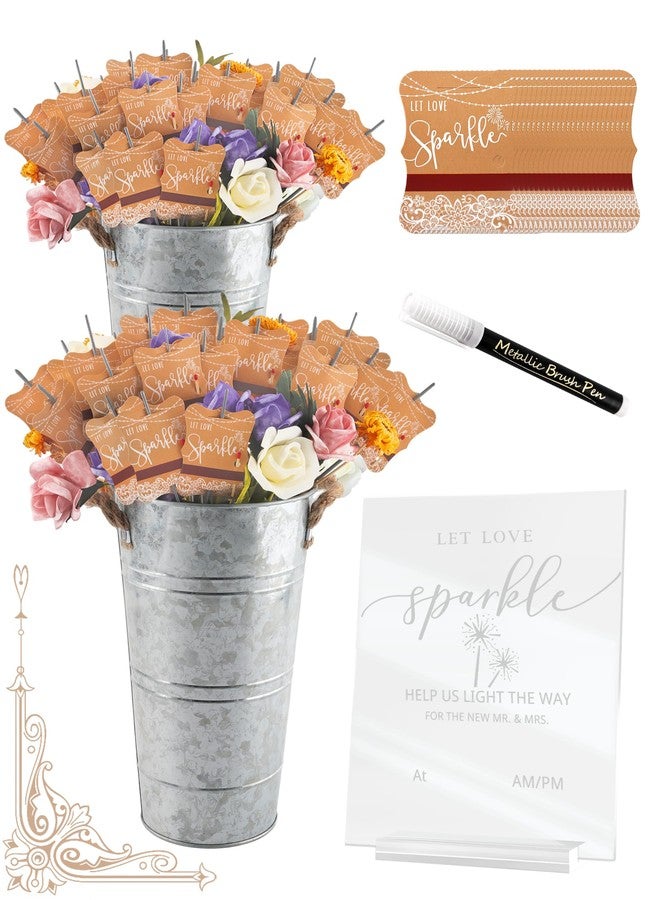 MGWOTH 100+4 PCS Wedding Sparkle Tag & Holder Set, “Let Love Sparkle” Send-Off Card, Acrylic Sign & Marker Pen with 2 Galvanized Buckets, Table Decor for Anniversary Bridal Shower Exit - Image 1