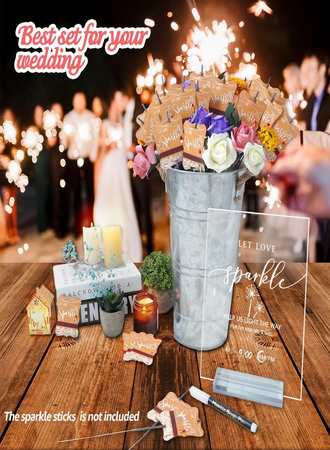 MGWOTH 100+4 PCS Wedding Sparkle Tag & Holder Set, “Let Love Sparkle” Send-Off Card, Acrylic Sign & Marker Pen with 2 Galvanized Buckets, Table Decor for Anniversary Bridal Shower Exit - Image 4