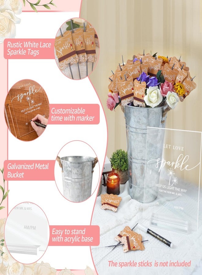 MGWOTH 100+4 PCS Wedding Sparkle Tag & Holder Set, “Let Love Sparkle” Send-Off Card, Acrylic Sign & Marker Pen with 2 Galvanized Buckets, Table Decor for Anniversary Bridal Shower Exit - Image 3