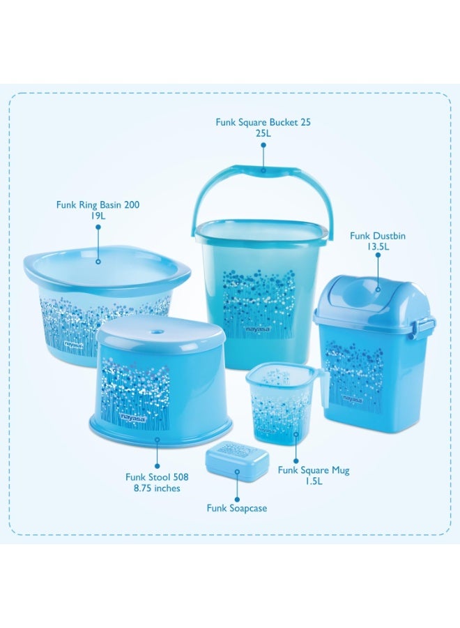 Nayasa Bathroom Set Small DLX 6 Pcs | Bkt 25 L + Mug 1.5 L + Basin 20 L+ Dustbin 14 L + 508 Stool + Soap Case | Bathroom Accessory Set Plastic | Bathroom Set | Bath Set for Bathroom | Blue - Image 2