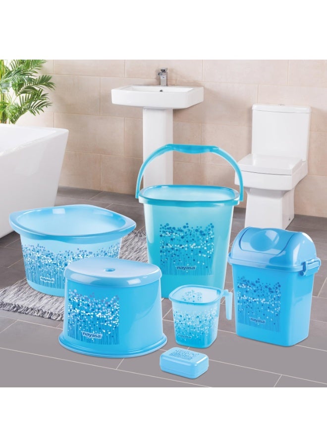 Nayasa Bathroom Set Small DLX 6 Pcs | Bkt 25 L + Mug 1.5 L + Basin 20 L+ Dustbin 14 L + 508 Stool + Soap Case | Bathroom Accessory Set Plastic | Bathroom Set | Bath Set for Bathroom | Blue - Image 4