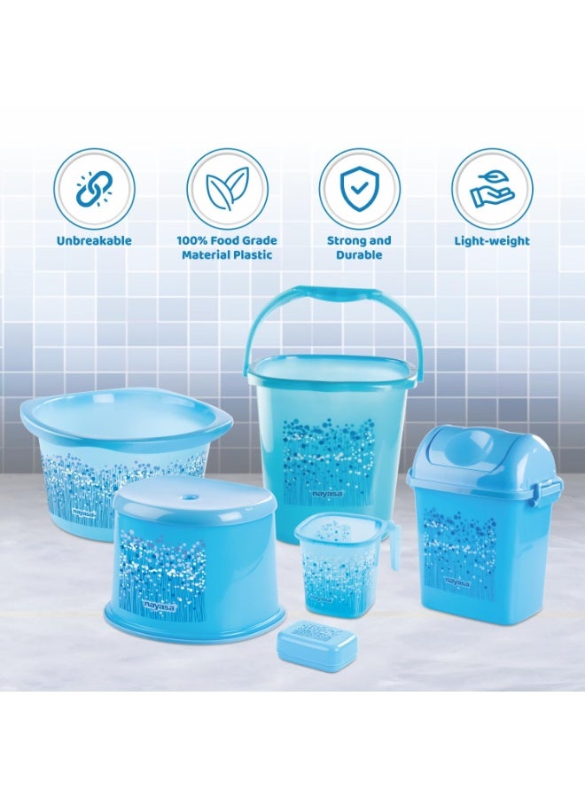 Nayasa Bathroom Set Small DLX 6 Pcs | Bkt 25 L + Mug 1.5 L + Basin 20 L+ Dustbin 14 L + 508 Stool + Soap Case | Bathroom Accessory Set Plastic | Bathroom Set | Bath Set for Bathroom | Blue - Image 3