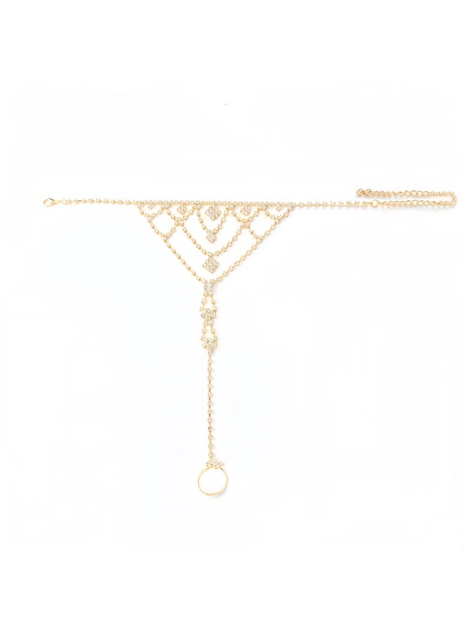 LauraTheBeauty Sparkling Diamond Foot Accessories fashionable and versatile beach vacation one-finger ankle chain and leg ring accessory  - Image 3