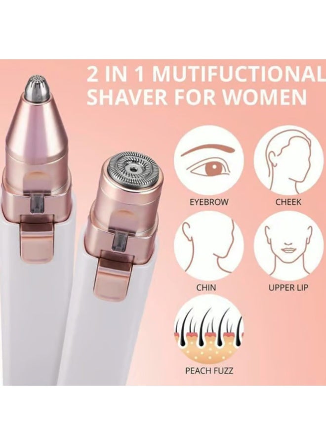 Electric Eyebrow Trimmer,  2 In 1 Facial Hair Remover  with 2 Pcs Replacement Heads , USB Rechargeable Face Electric Razor and Trimmer Built-in LED Light for Face, Nose, Eyebrow, Arm, Leg, Armpit and Bikini (White) - Image 2