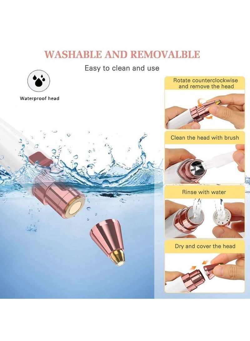 Electric Eyebrow Trimmer,  2 In 1 Facial Hair Remover  with 2 Pcs Replacement Heads , USB Rechargeable Face Electric Razor and Trimmer Built-in LED Light for Face, Nose, Eyebrow, Arm, Leg, Armpit and Bikini (White) - Image 5
