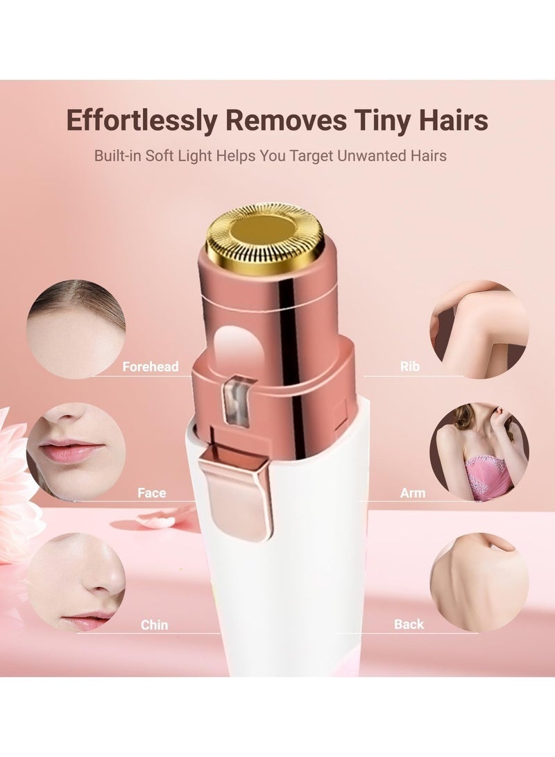 Electric Eyebrow Trimmer,  2 In 1 Facial Hair Remover  with 2 Pcs Replacement Heads , USB Rechargeable Face Electric Razor and Trimmer Built-in LED Light for Face, Nose, Eyebrow, Arm, Leg, Armpit and Bikini (White) - Image 4