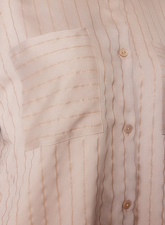 trendyol Beige Glitter Striped Woven Shirt TCTSS24TG00049 - Image 3