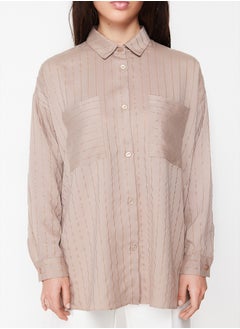 trendyol Beige Glitter Striped Woven Shirt TCTSS24TG00049  - Image 5