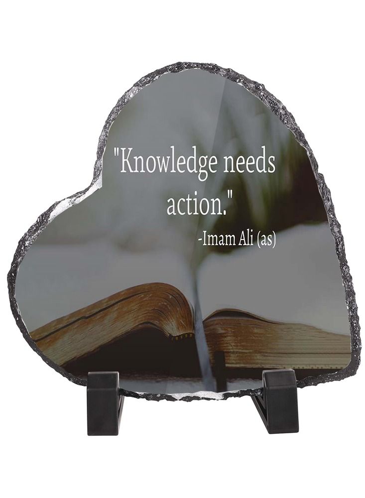 Service Zone Protective Printed White Heart Shape Marble Photo Frame for Table Top Knowledge Needs Action Imam Ali (as) 