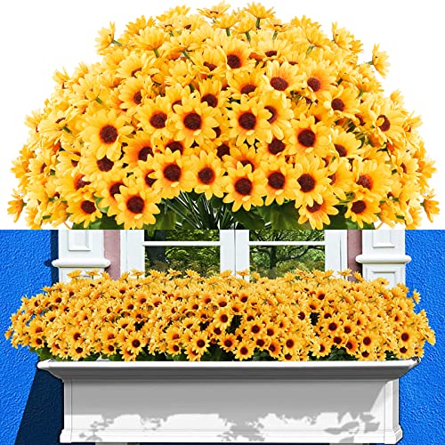 Elecxlink 10 Bunches Sunflowers Artificial Flowers,Fake Mums Fall Daisy Plants for Outdoor Indoor Decoration,UV Resistant Faux Plastic Fabric Greenery Plants Home Wedding DIY Garden Spring Summer Decor - Image 1