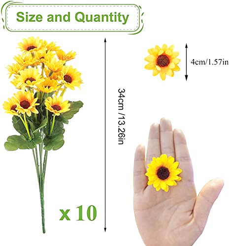 Elecxlink 10 Bunches Sunflowers Artificial Flowers,Fake Mums Fall Daisy Plants for Outdoor Indoor Decoration,UV Resistant Faux Plastic Fabric Greenery Plants Home Wedding DIY Garden Spring Summer Decor - Image 3