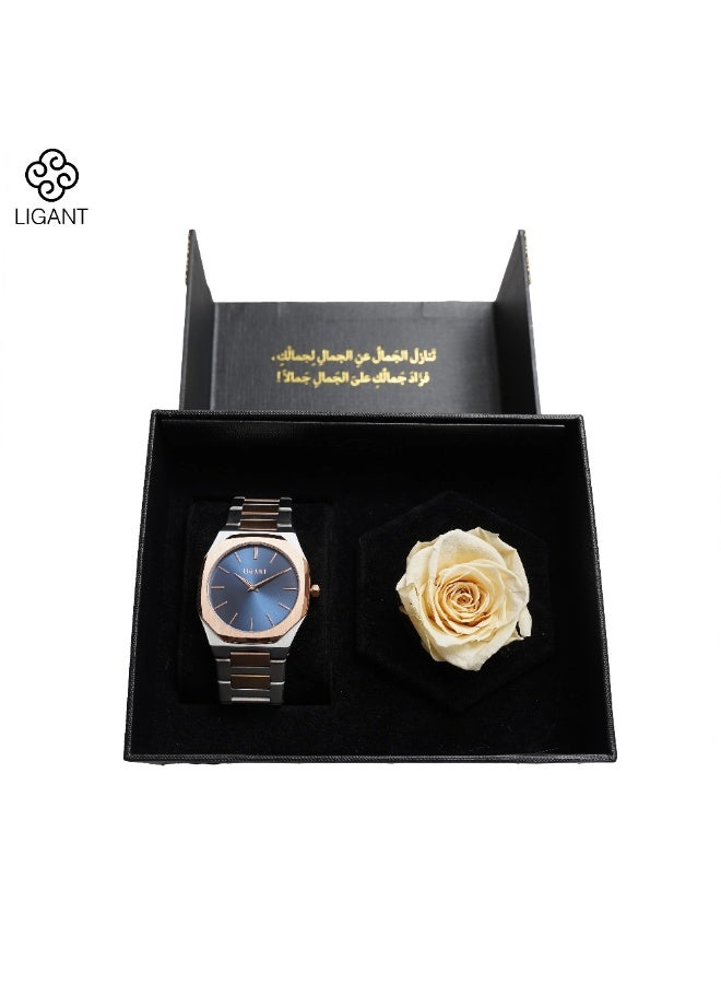 LIGANT Men’s Stainless Steel Watch – Silver and Rose Gold Elegant Design - Image 3