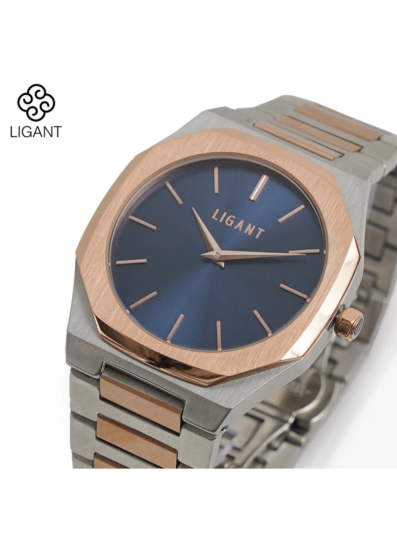 LIGANT Men’s Stainless Steel Watch – Silver and Rose Gold Elegant Design - Image 2