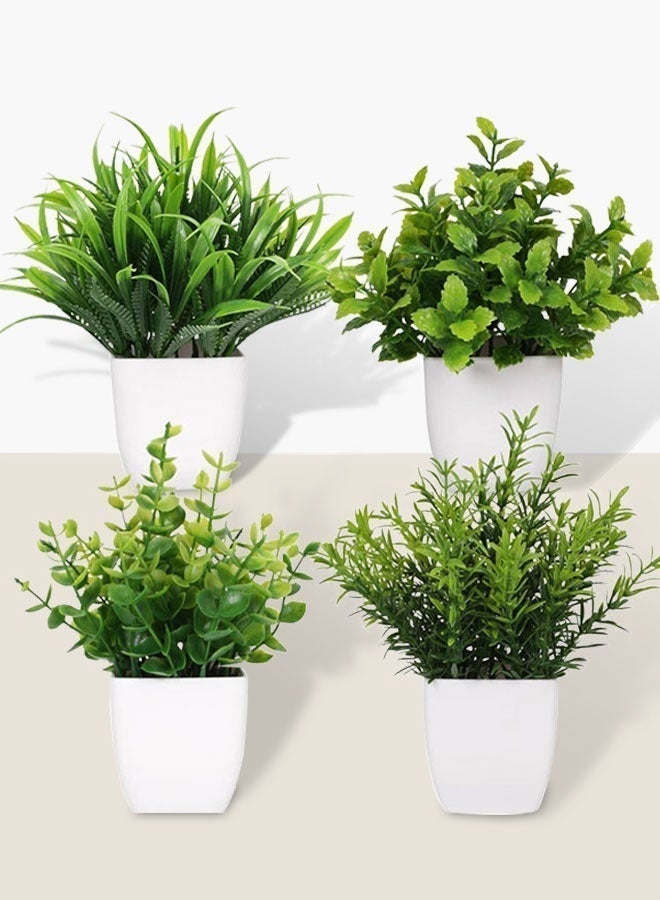 HOOTO 4Pack  Potted Fake Plants Artificial Plastic Eucalyptus Plants Wheat Grass Plant for Home Office Desk Room Decoration - Image 1