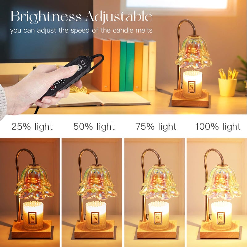 Candeldo Candle Warmer Lamp with Timer: Iridescent Flower Candle Warming Lamp with 2 Bulbs Height Adjustable Wax Warmer Dimmable Home Decor Mom Birthday Gift for Women - Image 5