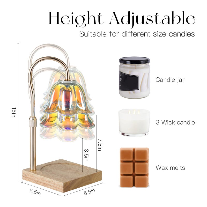 Candeldo Candle Warmer Lamp with Timer: Iridescent Flower Candle Warming Lamp with 2 Bulbs Height Adjustable Wax Warmer Dimmable Home Decor Mom Birthday Gift for Women - Image 2