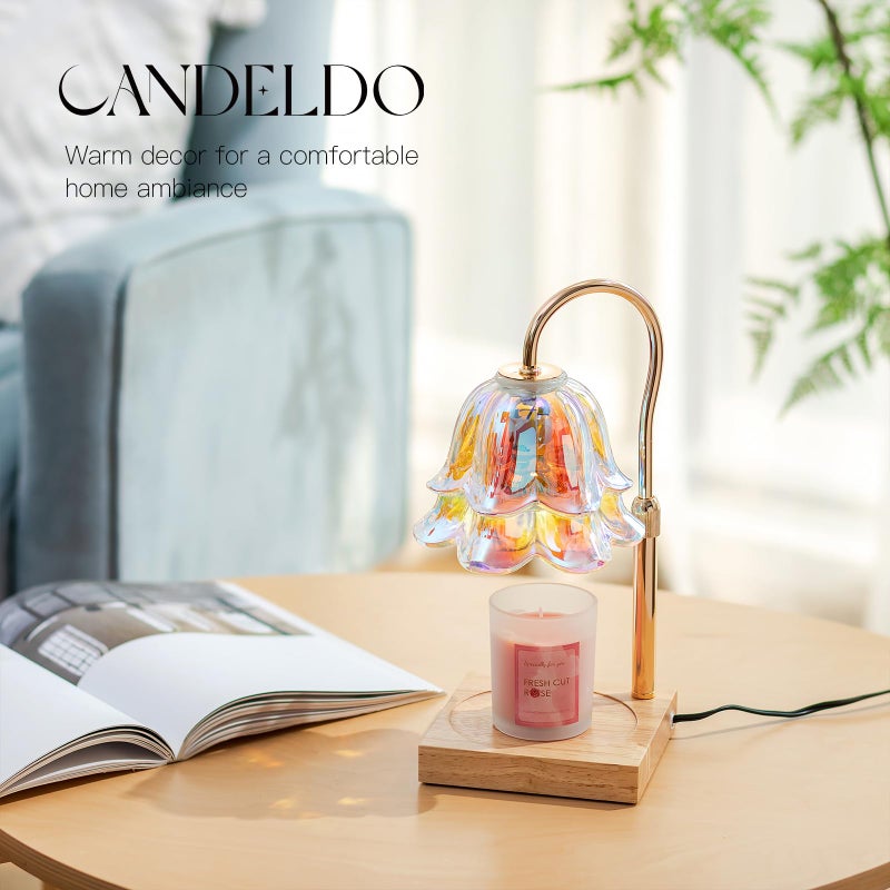 Candeldo Candle Warmer Lamp with Timer: Iridescent Flower Candle Warming Lamp with 2 Bulbs Height Adjustable Wax Warmer Dimmable Home Decor Mom Birthday Gift for Women - Image 3