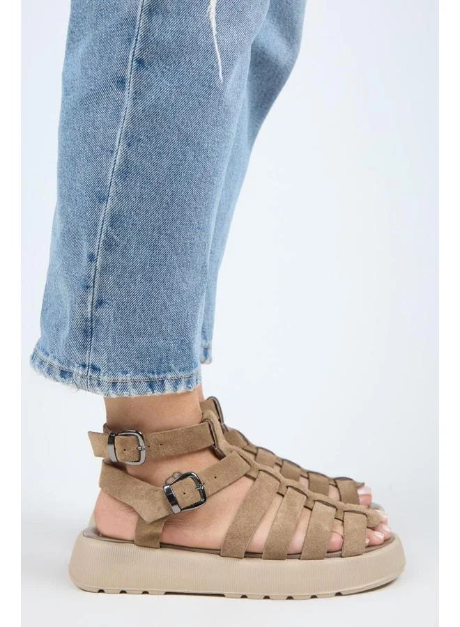 Manijero  Benia Women's Genuine Leather Caged Sandal - Beige. for Women | Best Price UAE