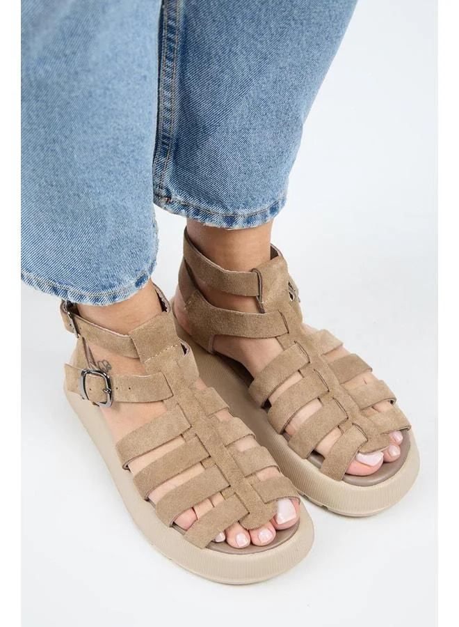 Manijero  Benia Women's Genuine Leather Caged Sandal - Beige. for Women | Best Price UAE