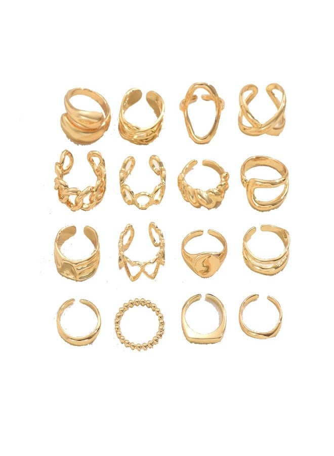 KONPJE Chunky Gold Rings Set for Women Vintage Mixed Metal Statement Knuckle Rings Adjustable Hollow Gemstone R ings Unique Open Dome Costume Prom Jewelry (12Piece -B) - Image 1