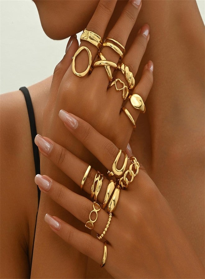 KONPJE Chunky Gold Rings Set for Women Vintage Mixed Metal Statement Knuckle Rings Adjustable Hollow Gemstone R ings Unique Open Dome Costume Prom Jewelry (12Piece -B) - Image 2