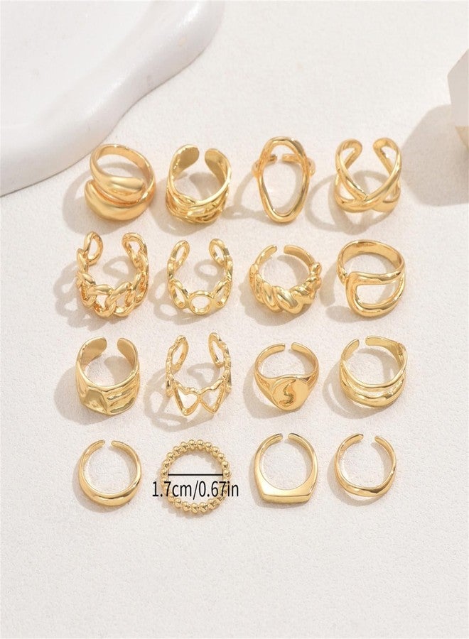 KONPJE Chunky Gold Rings Set for Women Vintage Mixed Metal Statement Knuckle Rings Adjustable Hollow Gemstone R ings Unique Open Dome Costume Prom Jewelry (12Piece -B) - Image 4
