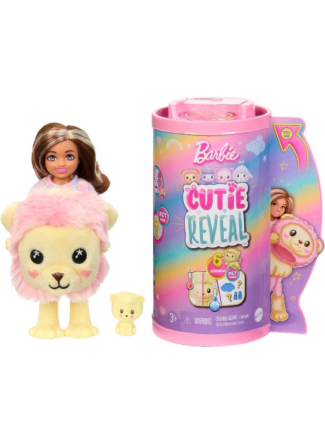 Barbie Cutie Reveal Cozy Cute Tees Series Chelsea Doll & Accessories, Plush Lion, Brunette Small Doll - Image 1