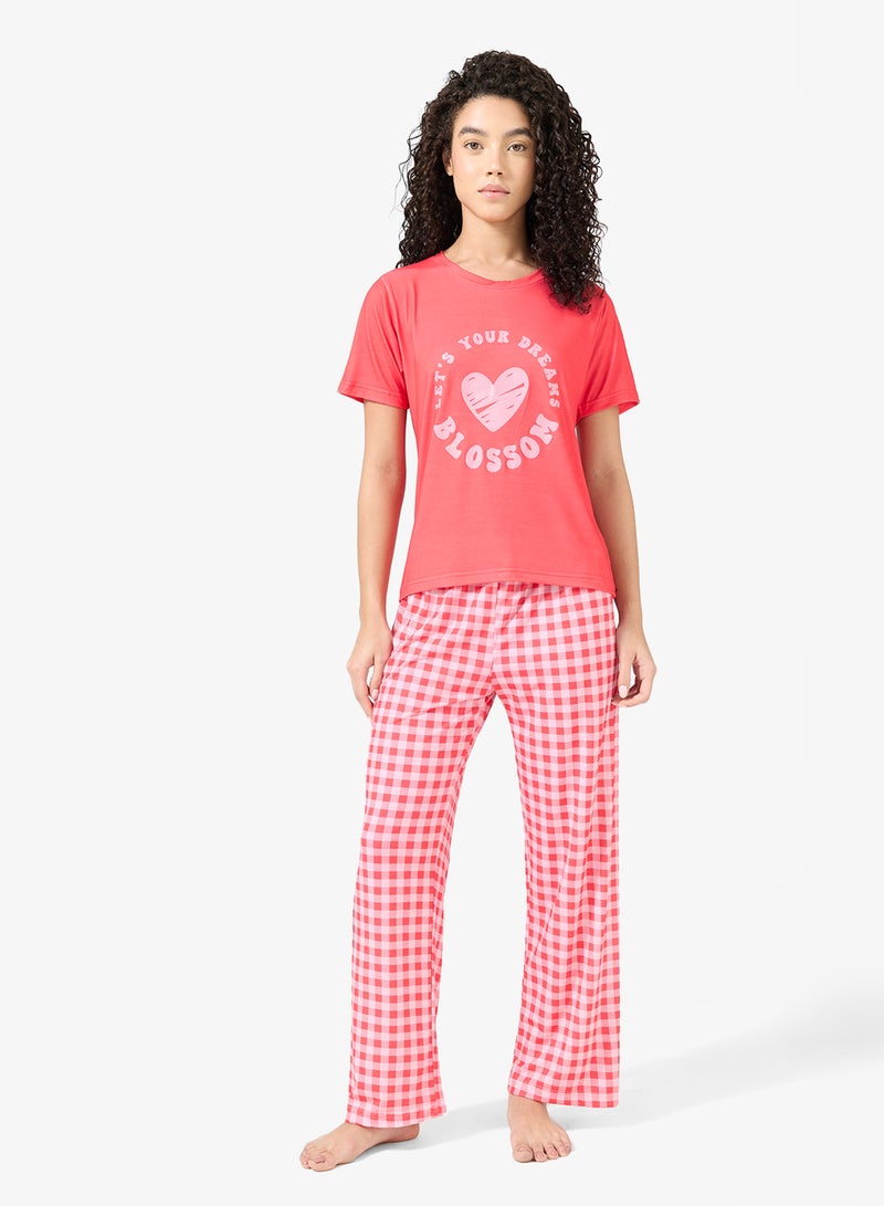 Ginger Cotton Graphic T-shirt & Pyjama Set - Image 1
