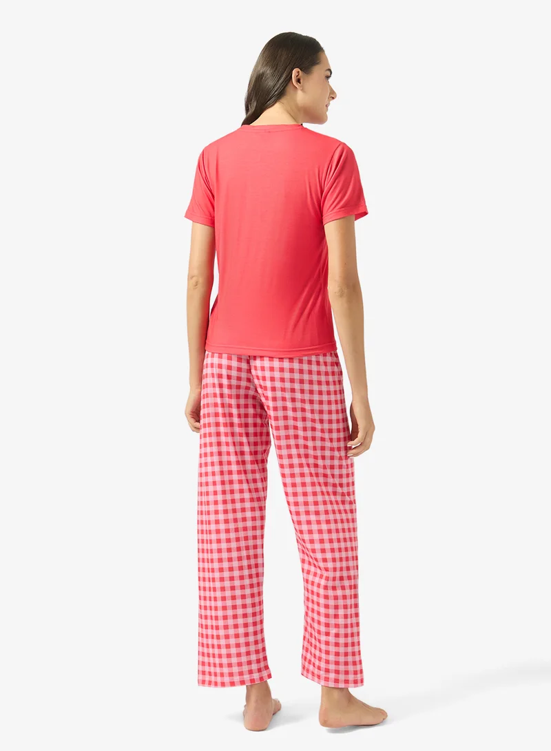 جينجر طقم بيجاما وتيشيرت بطبعة قطنية