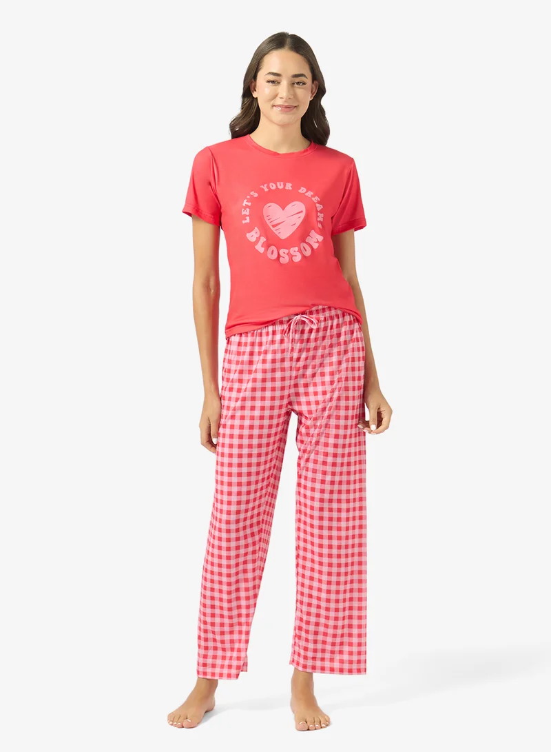 جينجر طقم بيجاما وتيشيرت بطبعة قطنية