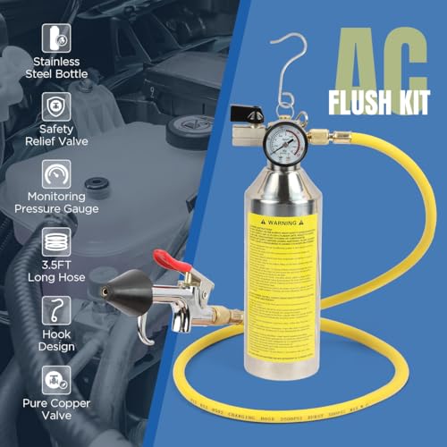 YUANRI AC Flush Kit Home A/C Flush Tool Automotive A/C Flush Kit House AC Flushing Kit 1L Stainless Steel Bottle R134A R12 R22 R404 R410A Air Conditioner System Flush Canister Kit Clean Tool Set - Image 5