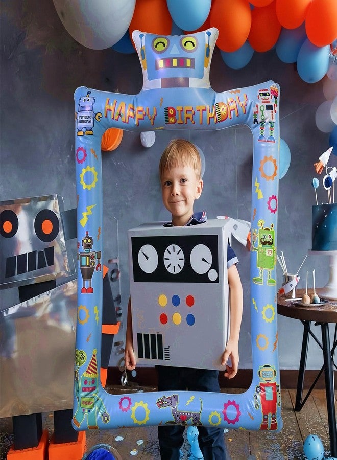 The DaPai Fun Robot Themed Happy Birthday Inflatable Selfie Photo Frame Props for Pictures & Decors Robot Birthday Blow Up Picture Frame Decors for Tech-Loving Child Birthday Baby Shower Party Supplies - Image 5
