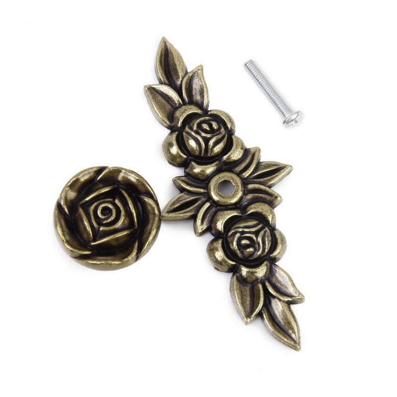 Joyindecor Antique Euro Rose Cabinet Knobs with Backplate, Shabby Chic Kitchen Zinc Alloy Flower Drawer Pull Handles for Dresser Vanity Nightstand Cupboard Wardrobe, 4 Pack (Bronze) - Image 2
