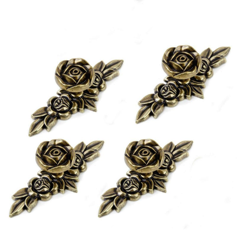 Joyindecor Antique Euro Rose Cabinet Knobs with Backplate, Shabby Chic Kitchen Zinc Alloy Flower Drawer Pull Handles for Dresser Vanity Nightstand Cupboard Wardrobe, 4 Pack (Bronze) - Image 1